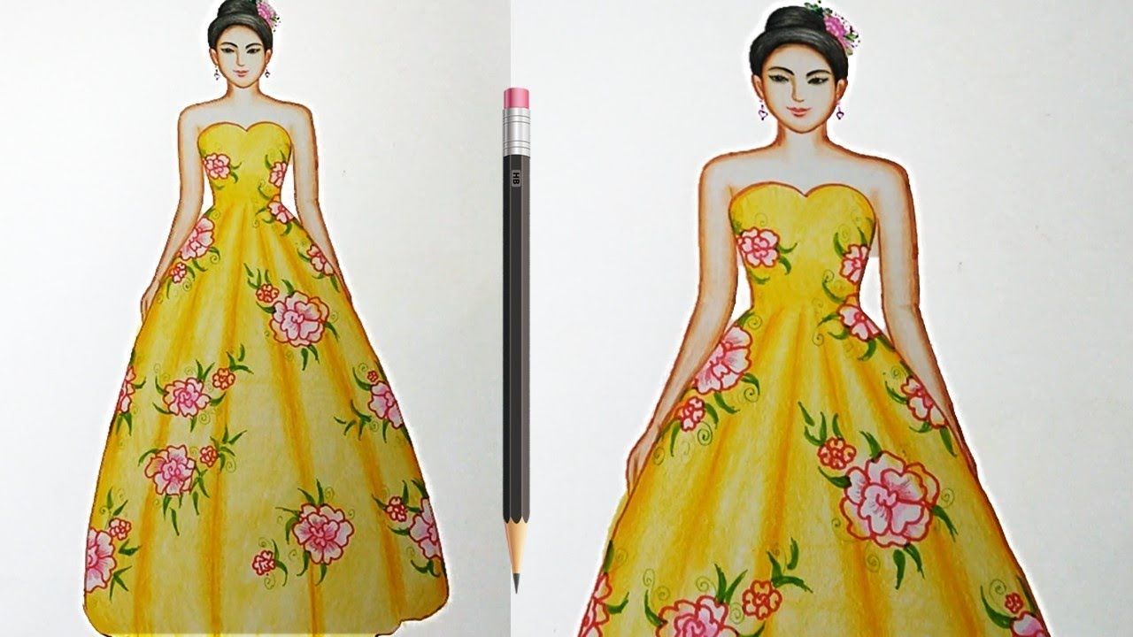 Gown Drawing Easy With Color pic Gown Drawing Easy With Color
