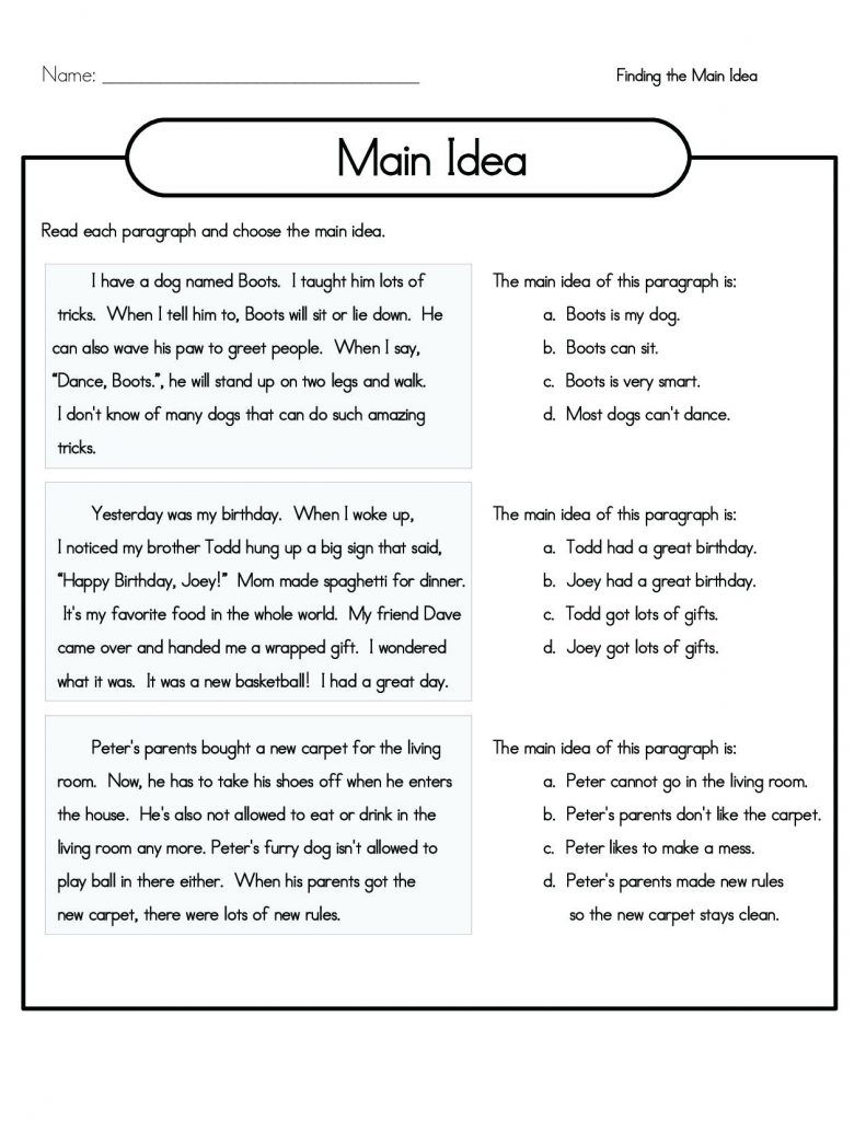 images Main Idea And Supporting Details Worksheets 3Rd Grade Pdf