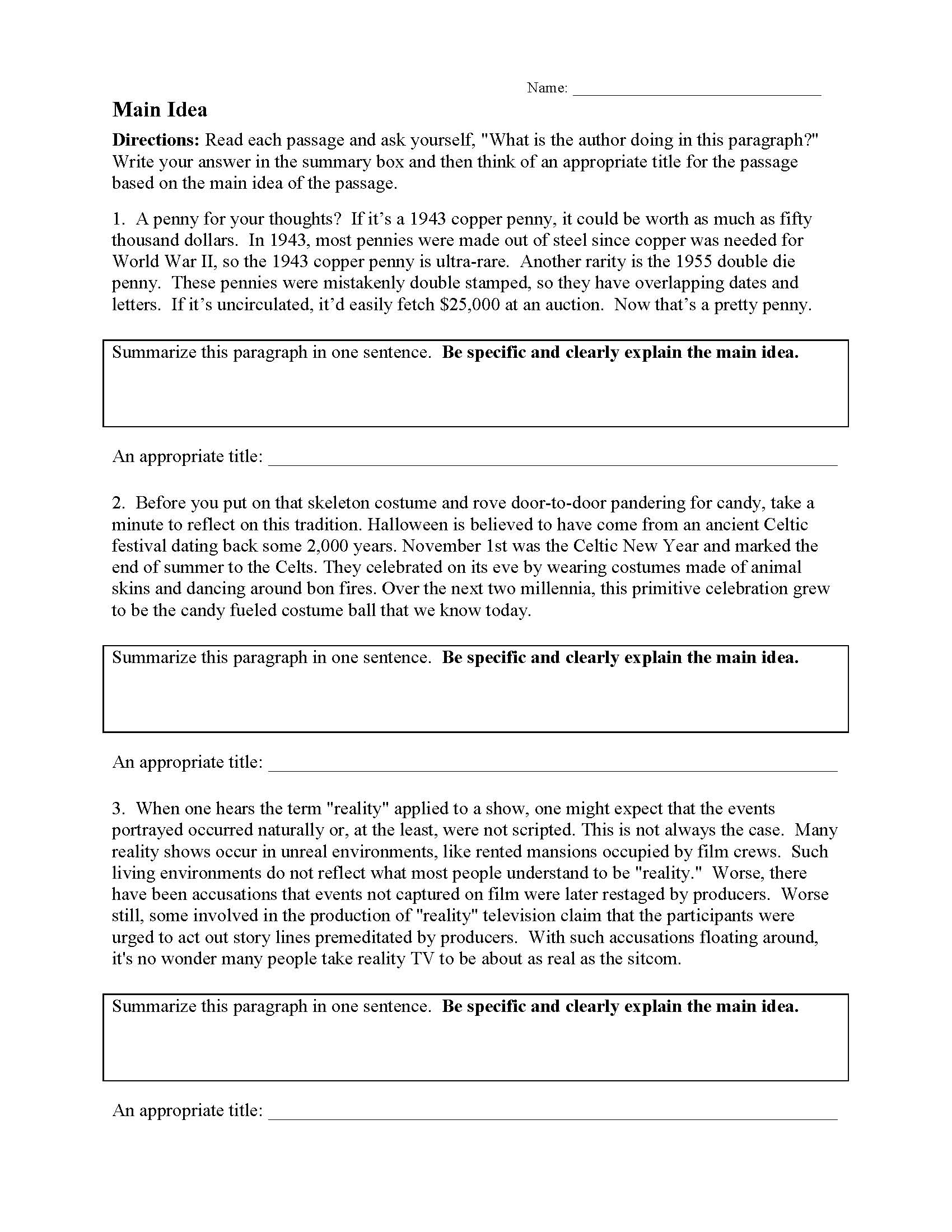 pic Main Idea And Supporting Details Worksheets Pdf 8Th Grade