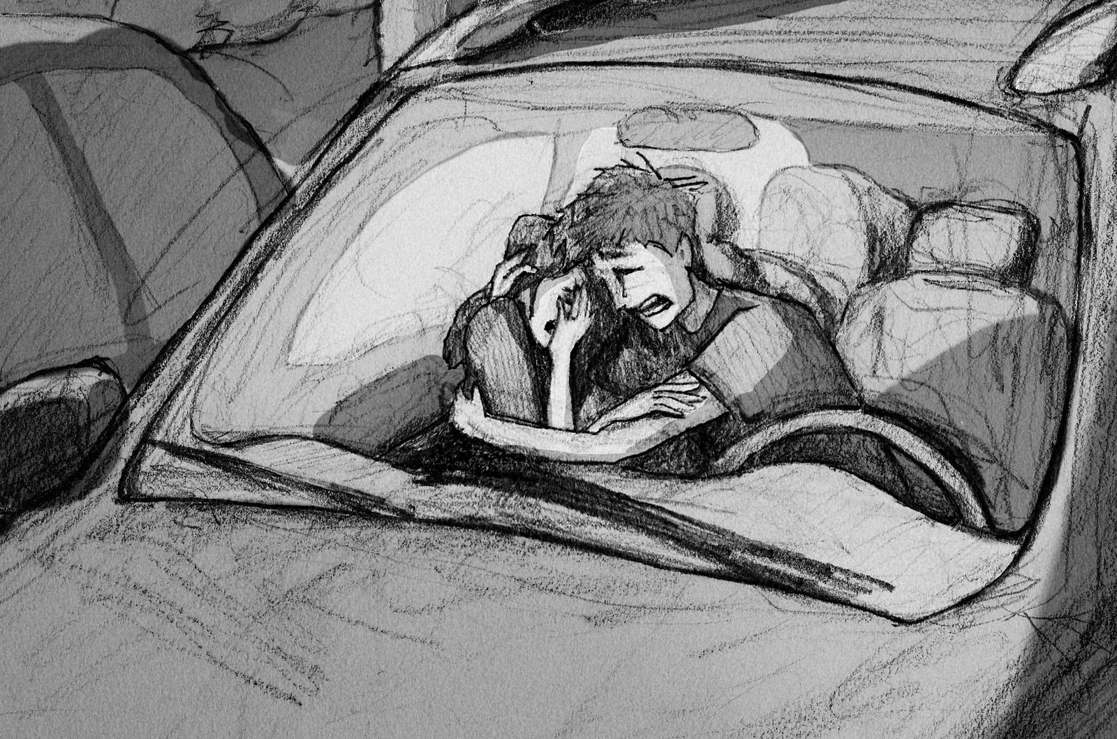 photo Two People Sitting In A Car Drawing