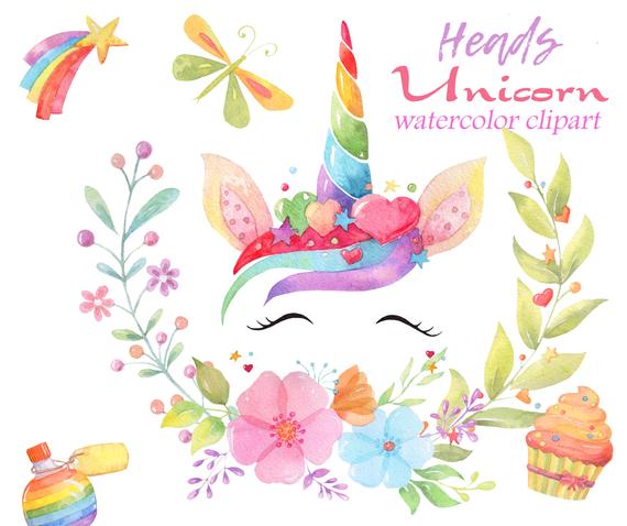 Watercolor Unicorn Face photo Watercolor Unicorn Face