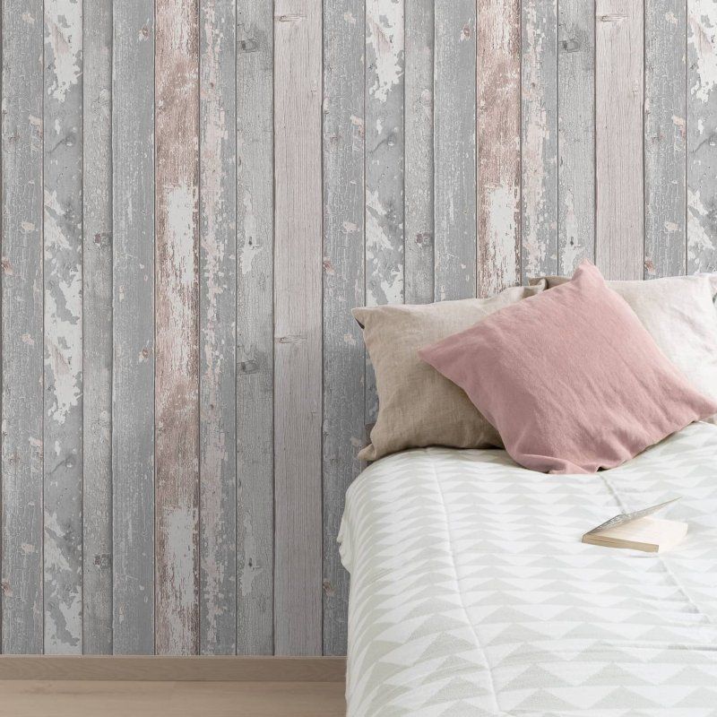 photo Wood Panel Wallpaper Blush Pink